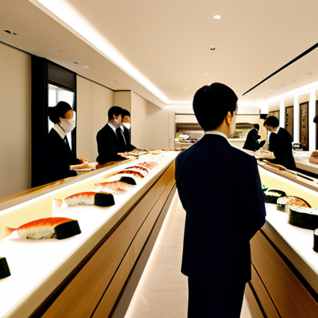 Upscale Sushi Restaurant Interior**

"The interior of a high-end sushi restaurant in Milan. Soft lighting, minimalist design, with patrons elegantly dressed in professional attire. Focus on the fresh ingredients on display.  Perfect anatomy, natural proportions, appropriate content, fully clothed, safe for work, professional, high quality."

**