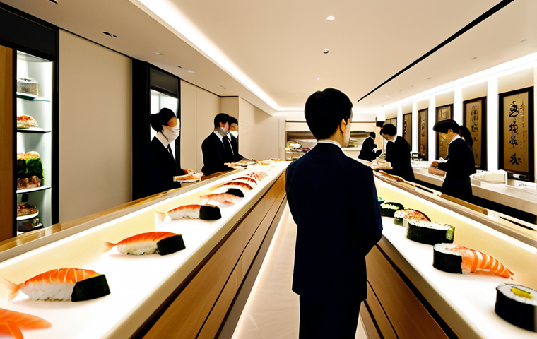 Upscale Sushi Restaurant Interior**

"The interior of a high-end sushi restaurant in Milan. Soft lighting, minimalist design, with patrons elegantly dressed in professional attire. Focus on the fresh ingredients on display.  Perfect anatomy, natural proportions, appropriate content, fully clothed, safe for work, professional, high quality."

**