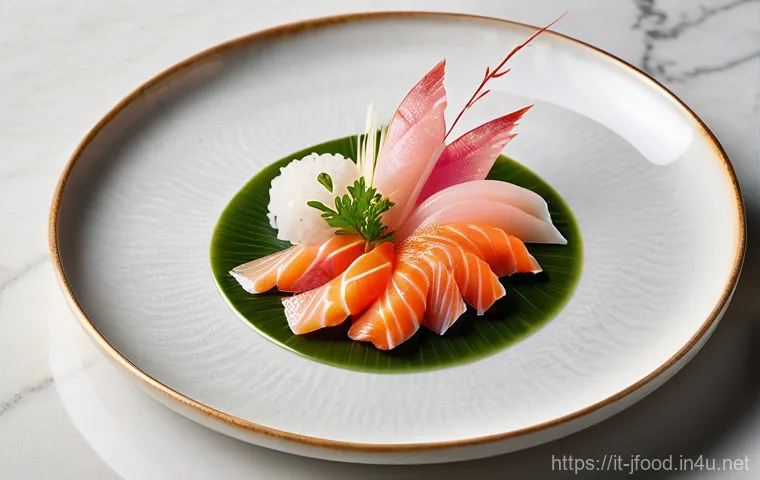 스시와 사시미의 차이 - **Prompt:** A masterful Japanese sushi chef, wearing a pristine white traditional chef's uniform wit...