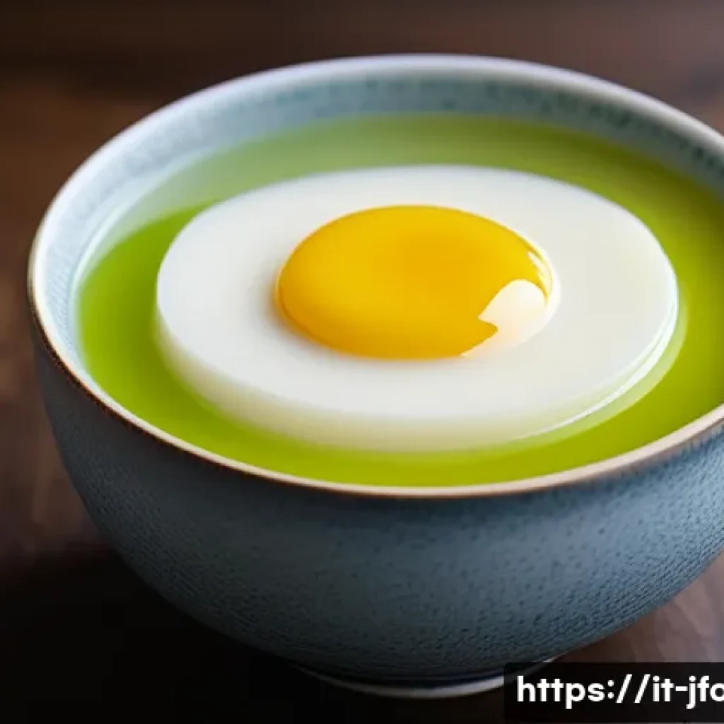 일본식 계란찜 만드는 법 - A serene close-up of a traditional Japanese tamago chawanmushi served in a delicate ceramic tea cup ...