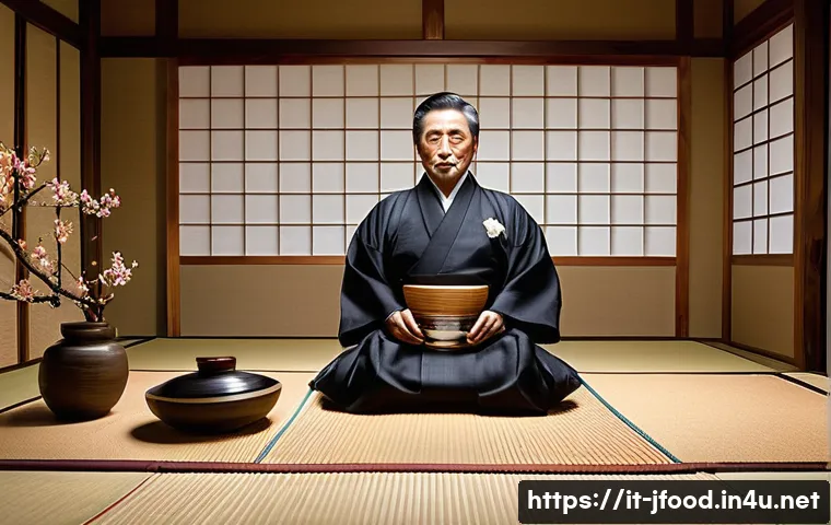 사케와 맥주의 차이 - A traditional Japanese sak&eacute; ceremony scene featuring a refined setting with wooden elements and tata...
