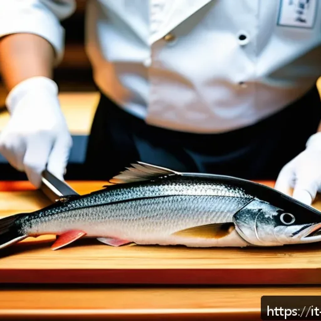 스시용 생선 종류 - A vibrant sushi chef&rsquo;s workspace inside a traditional Japanese sushi restaurant in Italy, showcasing...