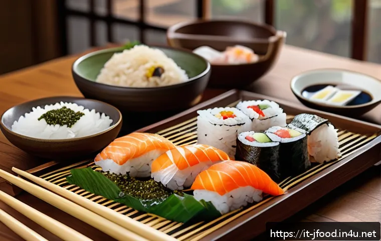 일본 밀키트 리뷰 - A beautifully arranged Japanese meal kit on a traditional wooden table in a cozy Italian kitchen set...