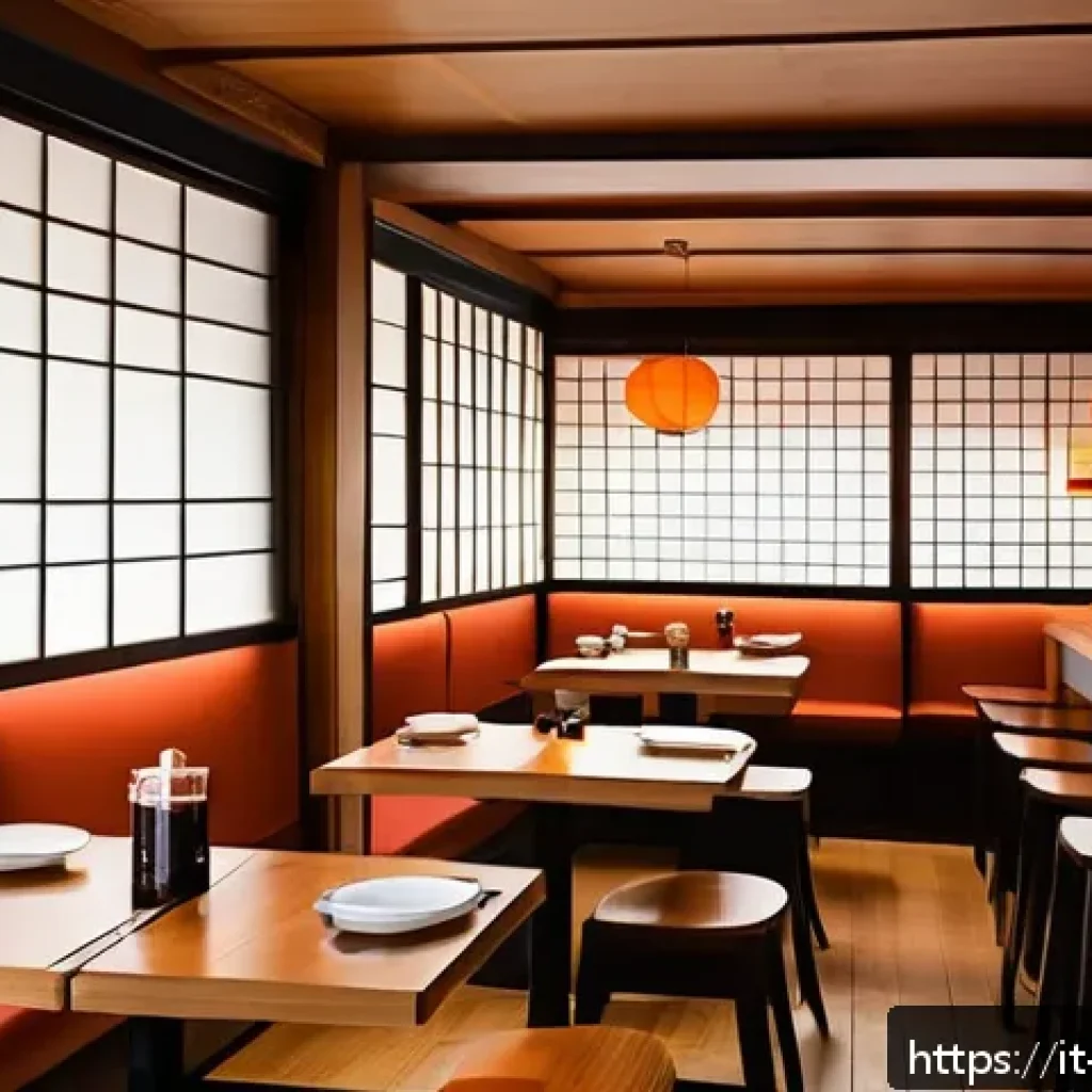 이자카야 운영 방법 - Cozy and authentic Japanese Izakaya interior in Italy, featuring natural light wood furniture, tradi...