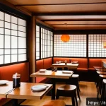 이자카야 운영 방법 - Cozy and authentic Japanese Izakaya interior in Italy, featuring natural light wood furniture, tradi...