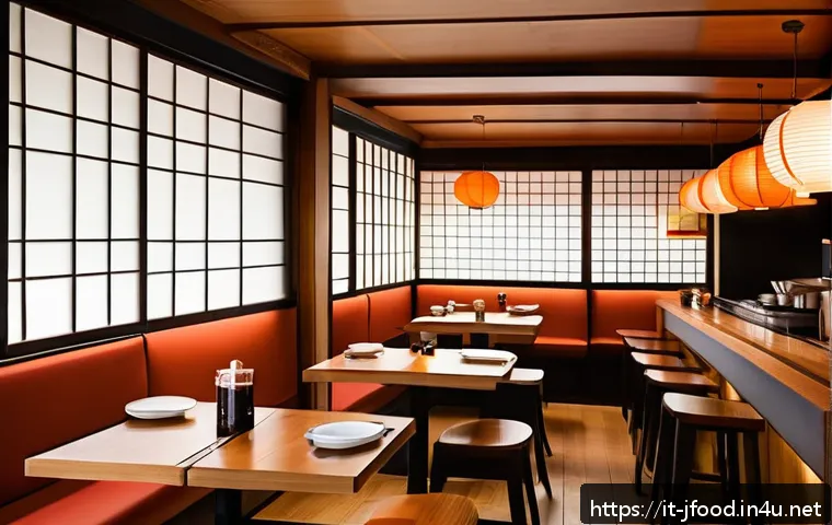 이자카야 운영 방법 - Cozy and authentic Japanese Izakaya interior in Italy, featuring natural light wood furniture, tradi...